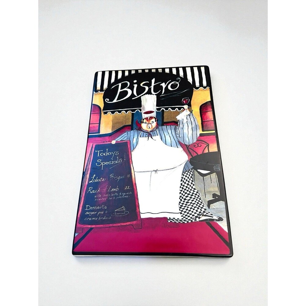 BISTRO CAFE CHEF PLAQUE WALL ART signed JENNIFER GRANT 8.5"x6.5" Black & Red